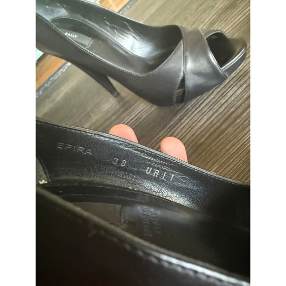 BALLY Black Leather Epira Platform Peep Toe Heels Sz. 7.5 - Picture 3 of 8